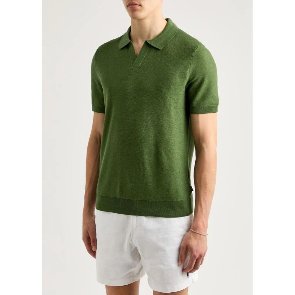 HUGO BOSS Polo Shirt Mens Small Green Short Sleeve Knit Cotton Blend TEMPIO $178